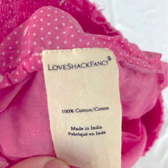 LoveShackFancy Adia Hot Pink Cherry Skirt Pockets Ruffles Polka Dot Small